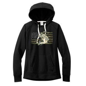 American Flag Bass Fish Fisherman Fishing Camouflage Us Camo Gift Women's Fleece Hoodie