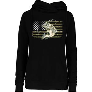 American Flag Bass Fish Fisherman Fishing Camouflage Us Camo Gift Womens Funnel Neck Pullover Hood