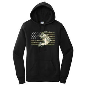 American Flag Bass Fish Fisherman Fishing Camouflage Us Camo Gift Women's Pullover Hoodie