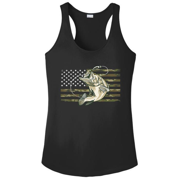 American Flag Bass Fish Fisherman Fishing Camouflage Us Camo Gift Ladies PosiCharge Competitor Racerback Tank