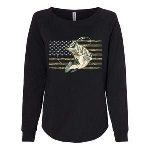 American Flag Bass Fish Fisherman Fishing Camouflage Us Camo Gift Womens California Wash Sweatshirt