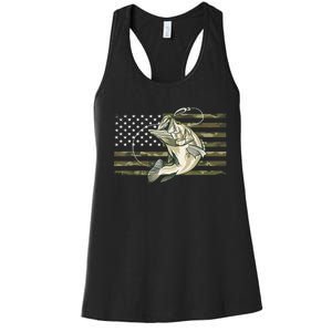 American Flag Bass Fish Fisherman Fishing Camouflage Us Camo Gift Women's Racerback Tank