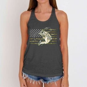 American Flag Bass Fish Fisherman Fishing Camouflage Us Camo Gift Women's Knotted Racerback Tank