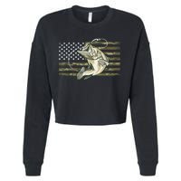 American Flag Bass Fish Fisherman Fishing Camouflage Us Camo Gift Cropped Pullover Crew