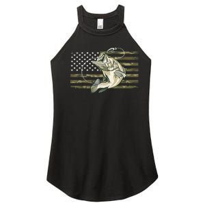 American Flag Bass Fish Fisherman Fishing Camouflage Us Camo Gift Women's Perfect Tri Rocker Tank