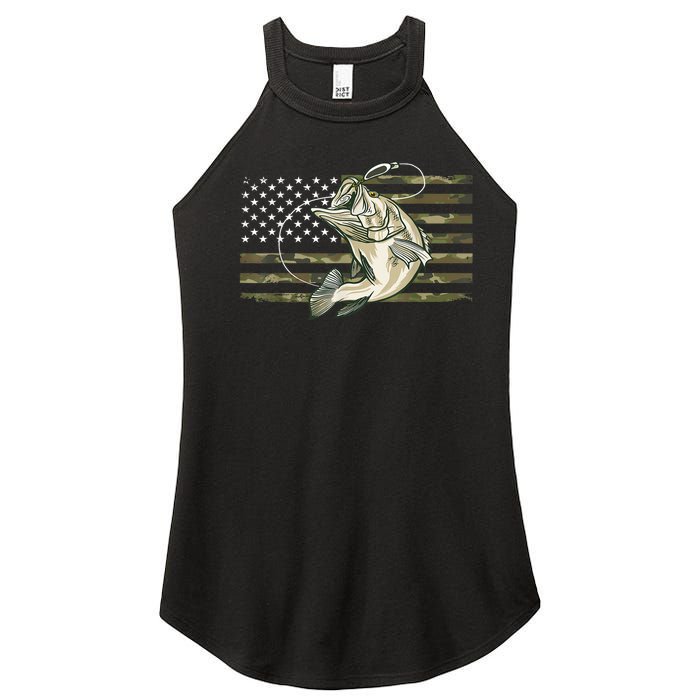 American Flag Bass Fish Fisherman Fishing Camouflage Us Camo Gift Women's Perfect Tri Rocker Tank