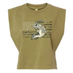 American Flag Bass Fish Fisherman Fishing Camouflage Us Camo Gift Garment-Dyed Women's Muscle Tee