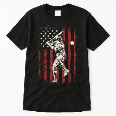 American Flag Baseball Team Gift For Men Tall T-Shirt