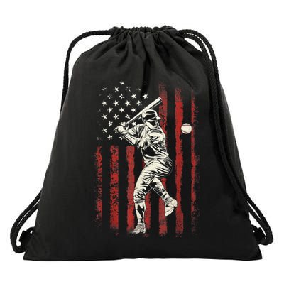 American Flag Baseball Team Gift For Men Drawstring Bag