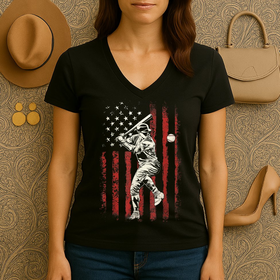 American Flag Baseball Team Gift For Men Women's V-Neck T-Shirt