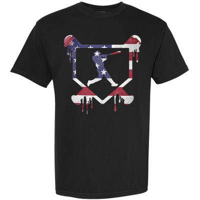 American Flag Baseball Dripping Ice Cream Home Plate Garment-Dyed Heavyweight T-Shirt