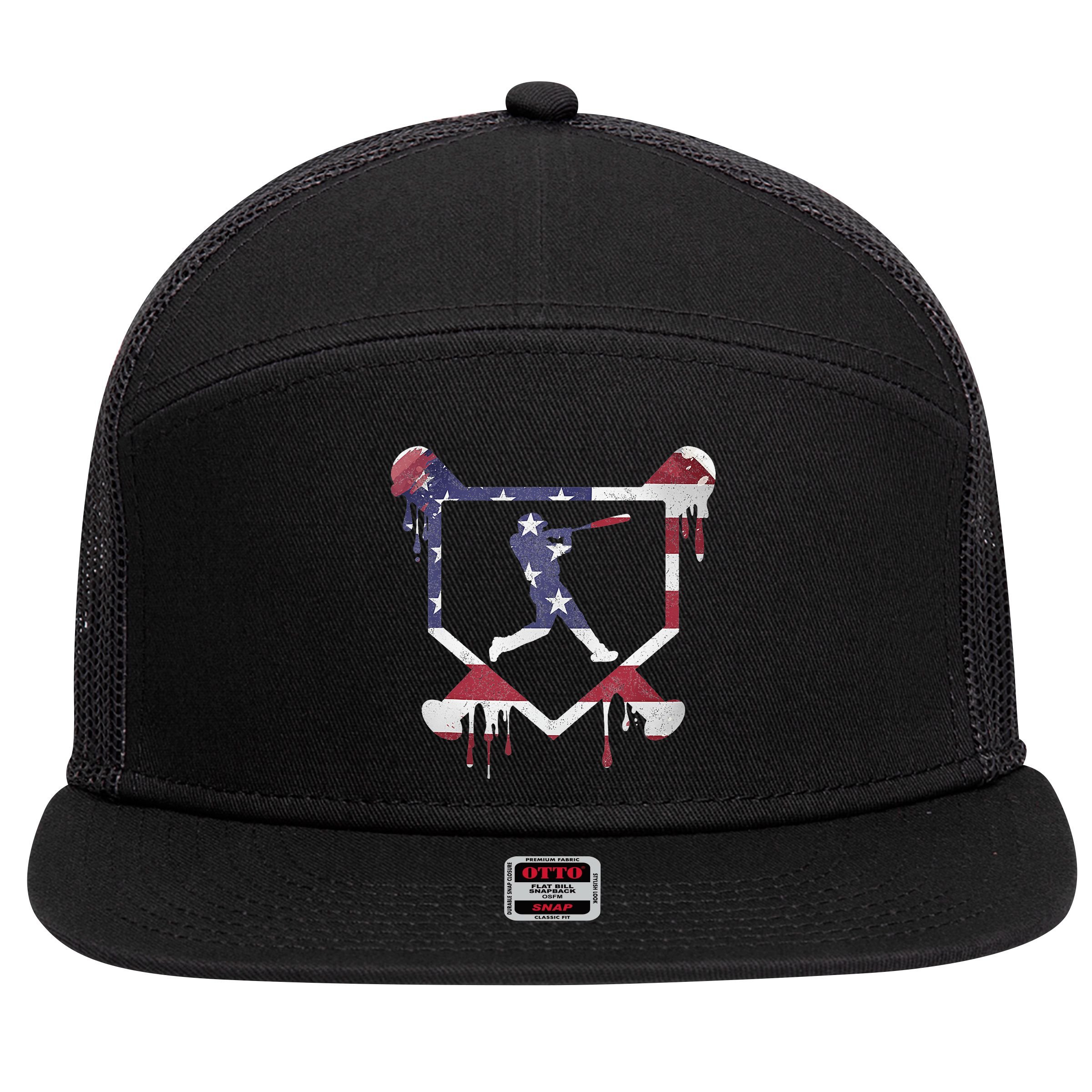 American Flag Baseball Dripping Ice Cream Home Plate 7 Panel Mesh Trucker Snapback Hat