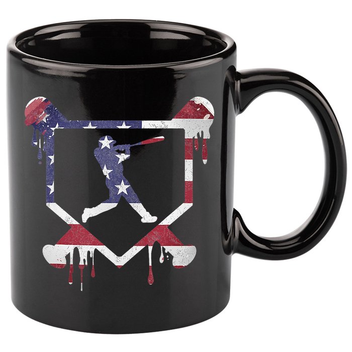 American Flag Baseball Dripping Ice Cream Home Plate 11oz C Handle Ceramic Mug