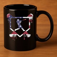 American Flag Baseball Dripping Ice Cream Home Plate 11oz C Handle Ceramic Mug