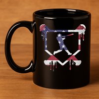 American Flag Baseball Dripping Ice Cream Home Plate 11oz C Handle Ceramic Mug