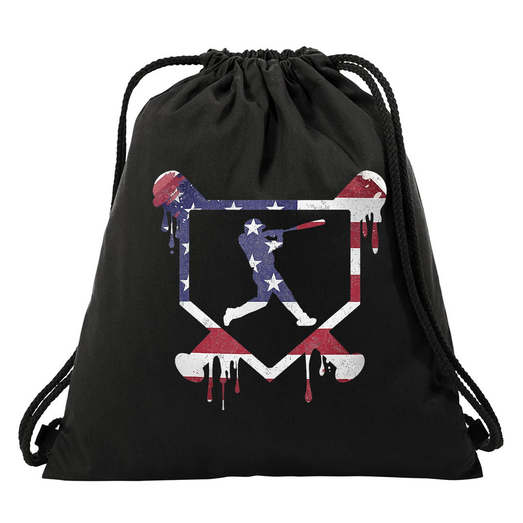 American Flag Baseball Dripping Ice Cream Home Plate Drawstring Bag