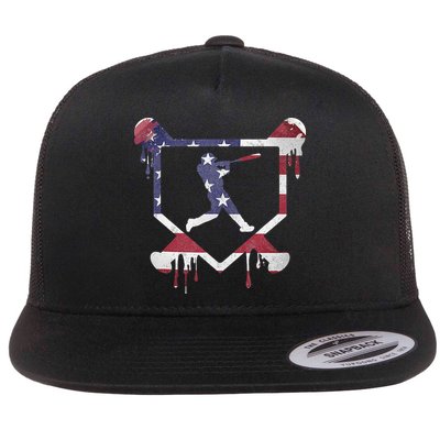 American Flag Baseball Dripping Ice Cream Home Plate Flatbill Hat