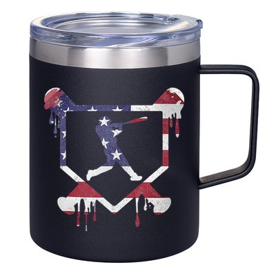 American Flag Baseball Dripping Ice Cream Home Plate 12oz Stainless Steel Coffee Mug