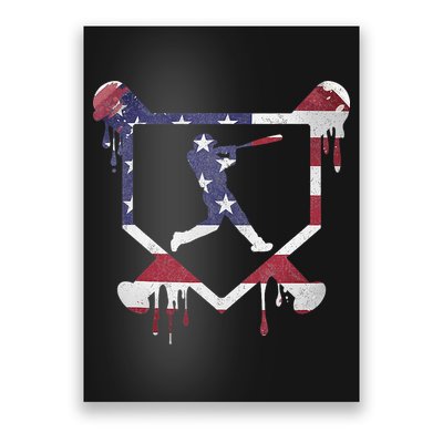 American Flag Baseball Dripping Ice Cream Home Plate Poster