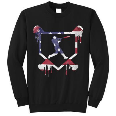 American Flag Baseball Dripping Ice Cream Home Plate Tall Sweatshirt
