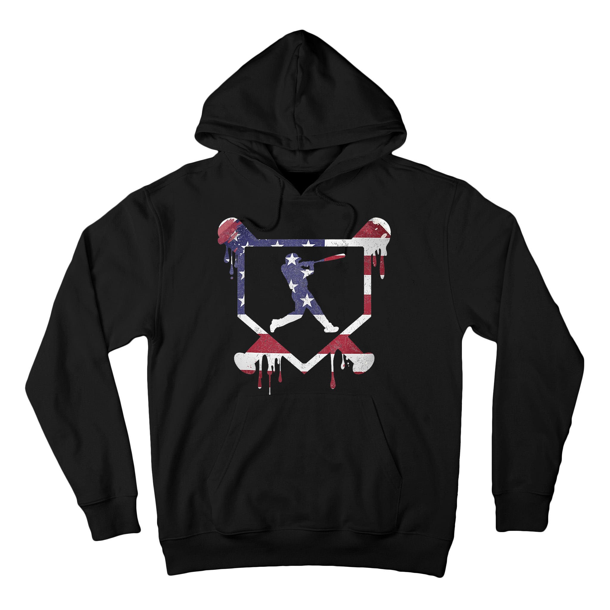 American Flag Baseball Dripping Ice Cream Home Plate Tall Hoodie