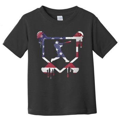 American Flag Baseball Dripping Ice Cream Home Plate Toddler T-Shirt