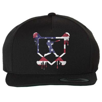 American Flag Baseball Dripping Ice Cream Home Plate Wool Snapback Cap
