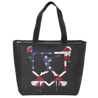 American Flag Baseball Dripping Ice Cream Home Plate Zip Tote Bag