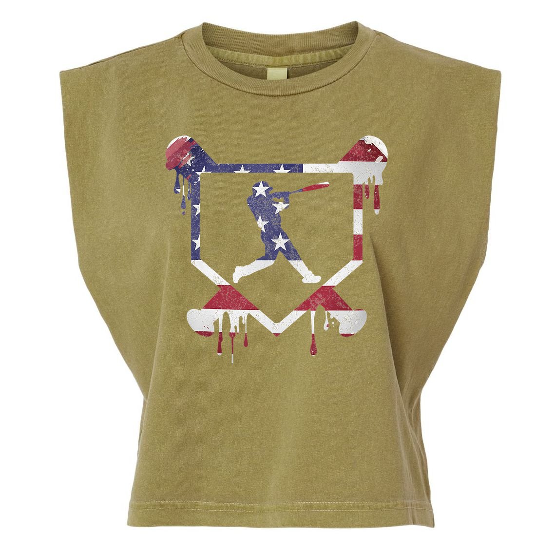 American Flag Baseball Dripping Ice Cream Home Plate Garment-Dyed Women's Muscle Tee