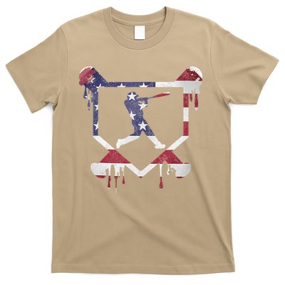 American Flag Baseball Dripping Ice Cream Home Plate T-Shirt