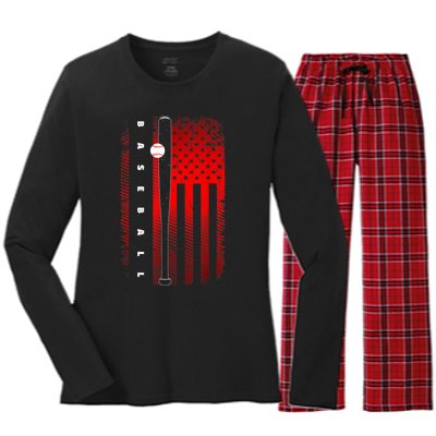 American Flag Baseball Apparel Baseball Women's Long Sleeve Flannel Pajama Set 