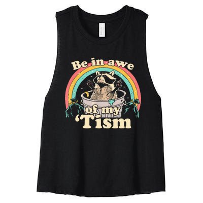 Autism Funny Be In Awe Of My Tism Meme Autistic Raccoon Women's Racerback Cropped Tank