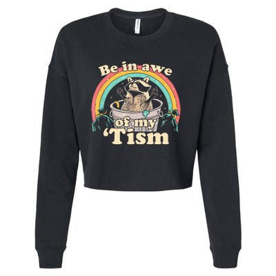 Autism Funny Be In Awe Of My Tism Meme Autistic Raccoon Cropped Pullover Crew