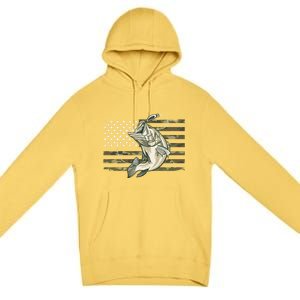 American Flag Bass Fish Fisherman Premium Pullover Hoodie