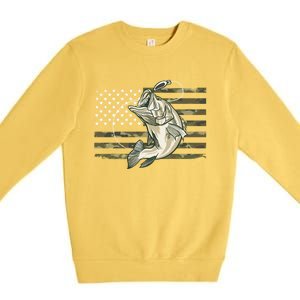 American Flag Bass Fish Fisherman Premium Crewneck Sweatshirt