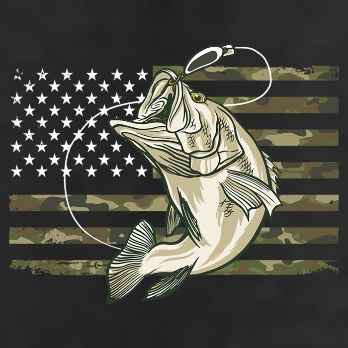 American Flag Bass Fish Fisherman 7 Panel Mesh Trucker Snapback Hat