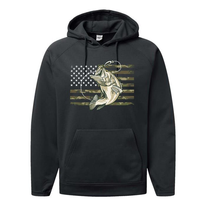 American Flag Bass Fish Fisherman Performance Fleece Hoodie