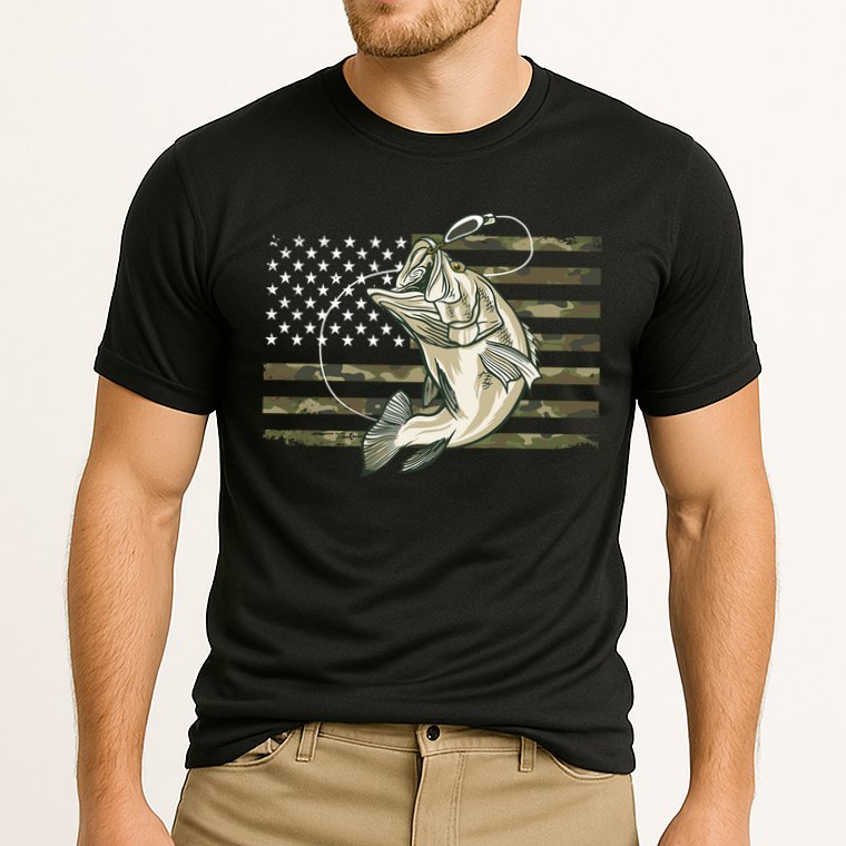 American Flag Bass Fish Fisherman Cooling Performance Crew T-Shirt