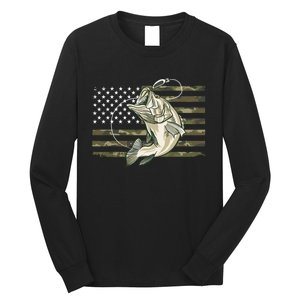 American Flag Bass Fish Fisherman Long Sleeve Shirt