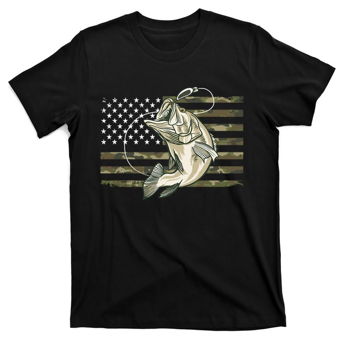 American Flag Bass Fish Fisherman T-Shirt