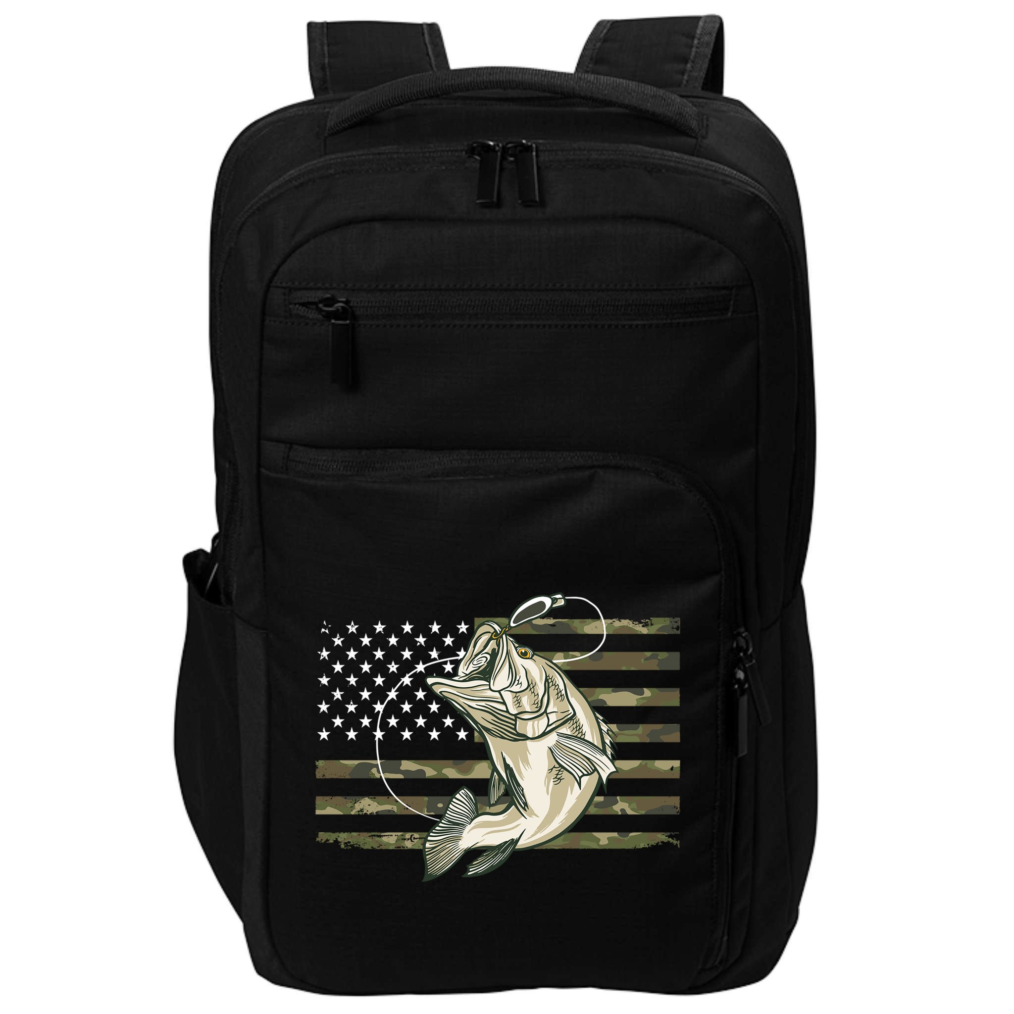American Flag Bass Fish Fisherman Impact Tech Backpack