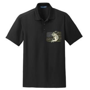 American Flag Bass Fish Fisherman Dry Zone Grid Polo