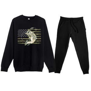 American Flag Bass Fish Fisherman Premium Crewneck Sweatsuit Set