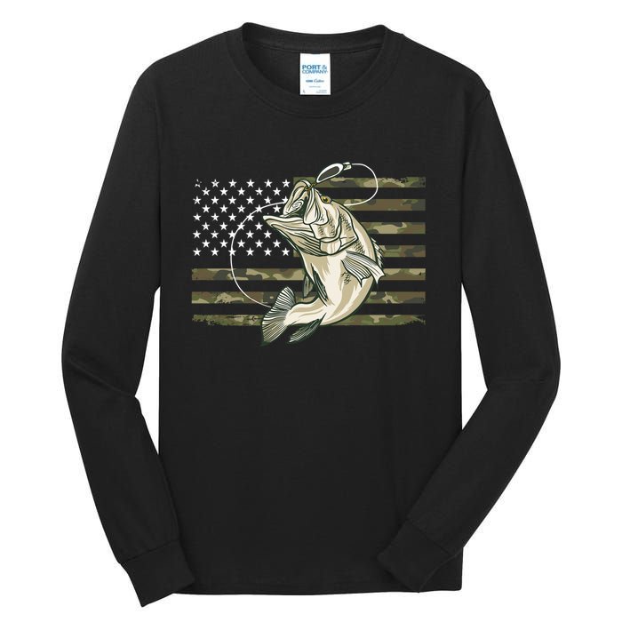 American Flag Bass Fish Fisherman Tall Long Sleeve T-Shirt