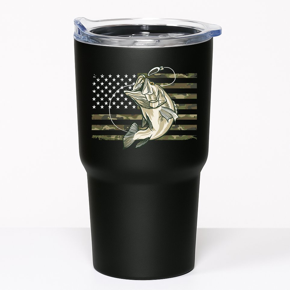 American Flag Bass Fish Fisherman Tumbler