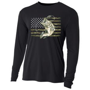 American Flag Bass Fish Fisherman Cooling Performance Long Sleeve Crew