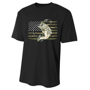 American Flag Bass Fish Fisherman Performance Sprint T-Shirt