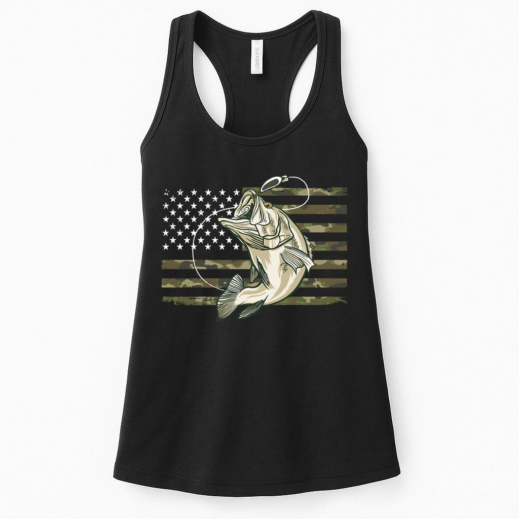 American Flag Bass Fish Fisherman Womens Tank Top