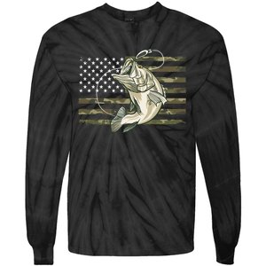 American Flag Bass Fish Fisherman Tie-Dye Long Sleeve Shirt