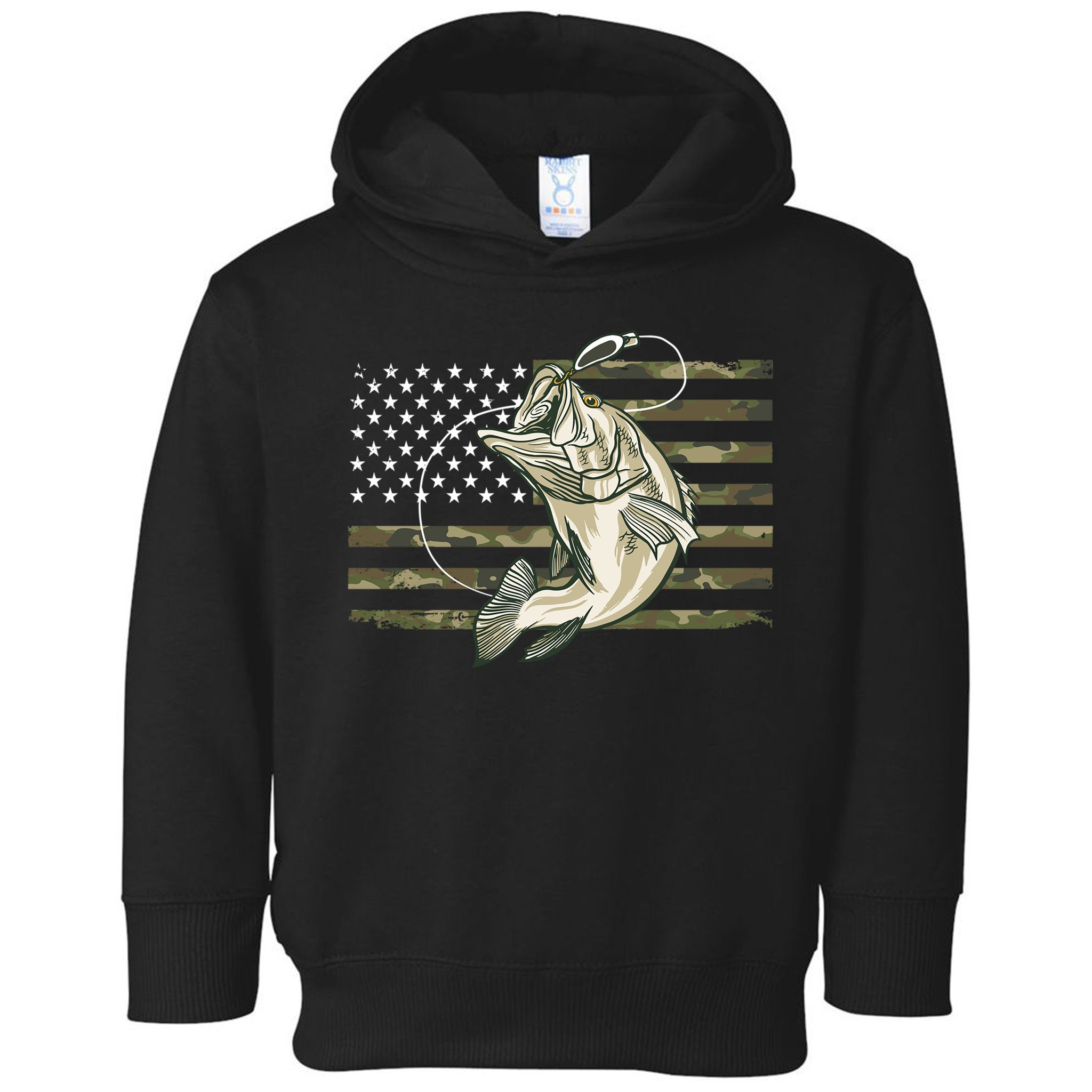 American Flag Bass Fish Fisherman Toddler Hoodie